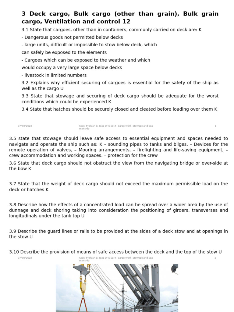 3 Deck Cargo, Bulk Cargo (Other Than Grain), Bulk Grain Cargo ...