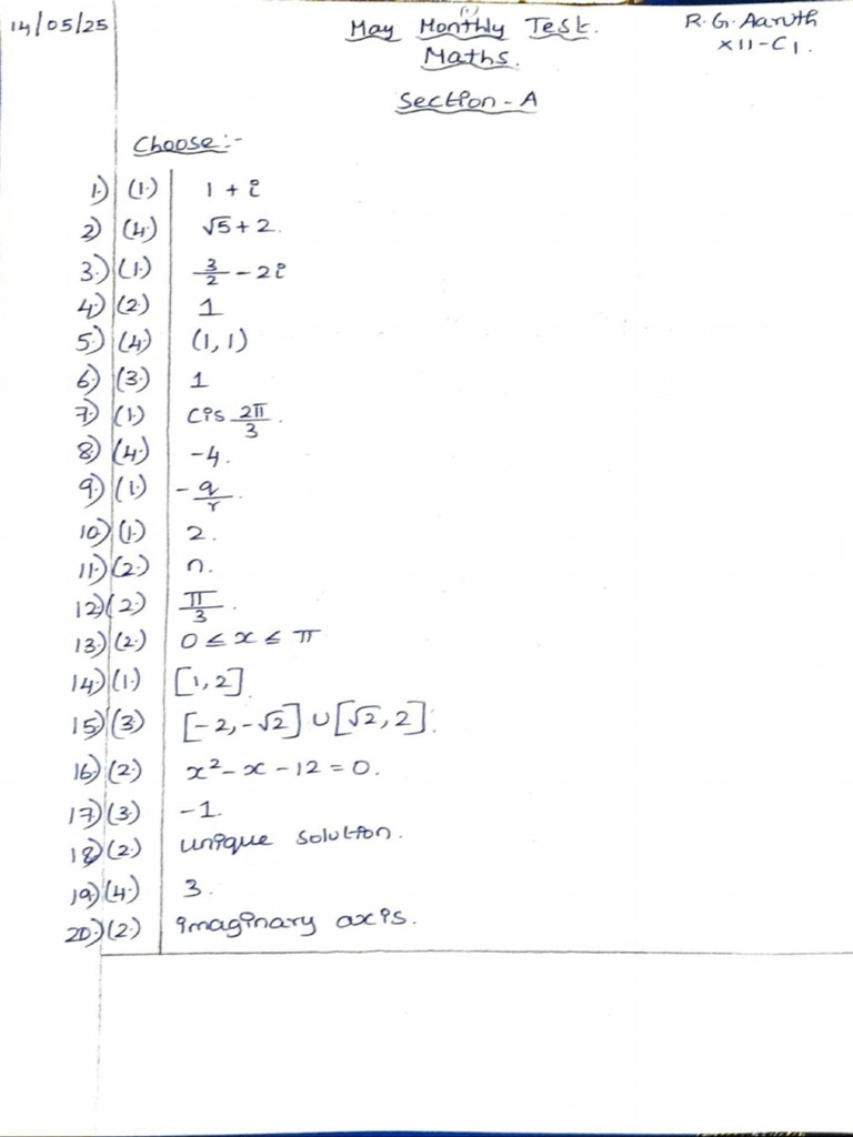 Aaruth Maths Answer Sheet May Month | PDF