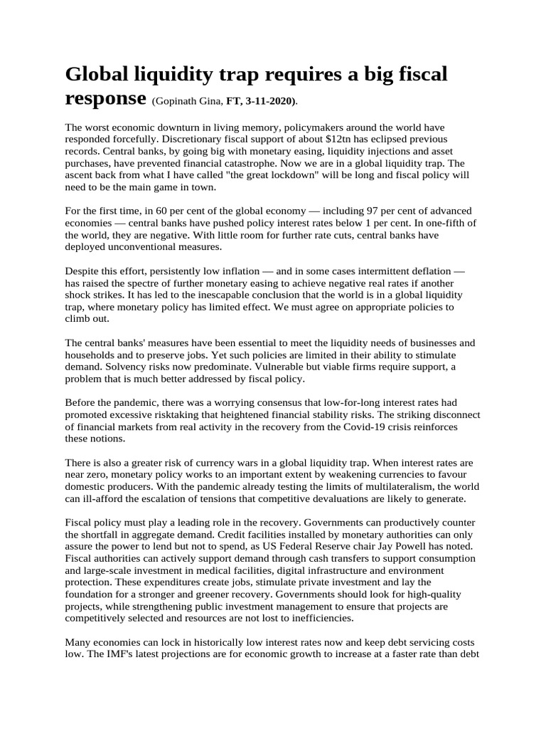 Fiscal Response to Global Liquidity Trap | PDF | Fiscal Policy ...