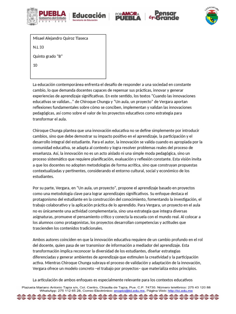 33 - Misael Alejandro Quiroz Tlaseca | PDF | Enseñando | Aprendizaje
