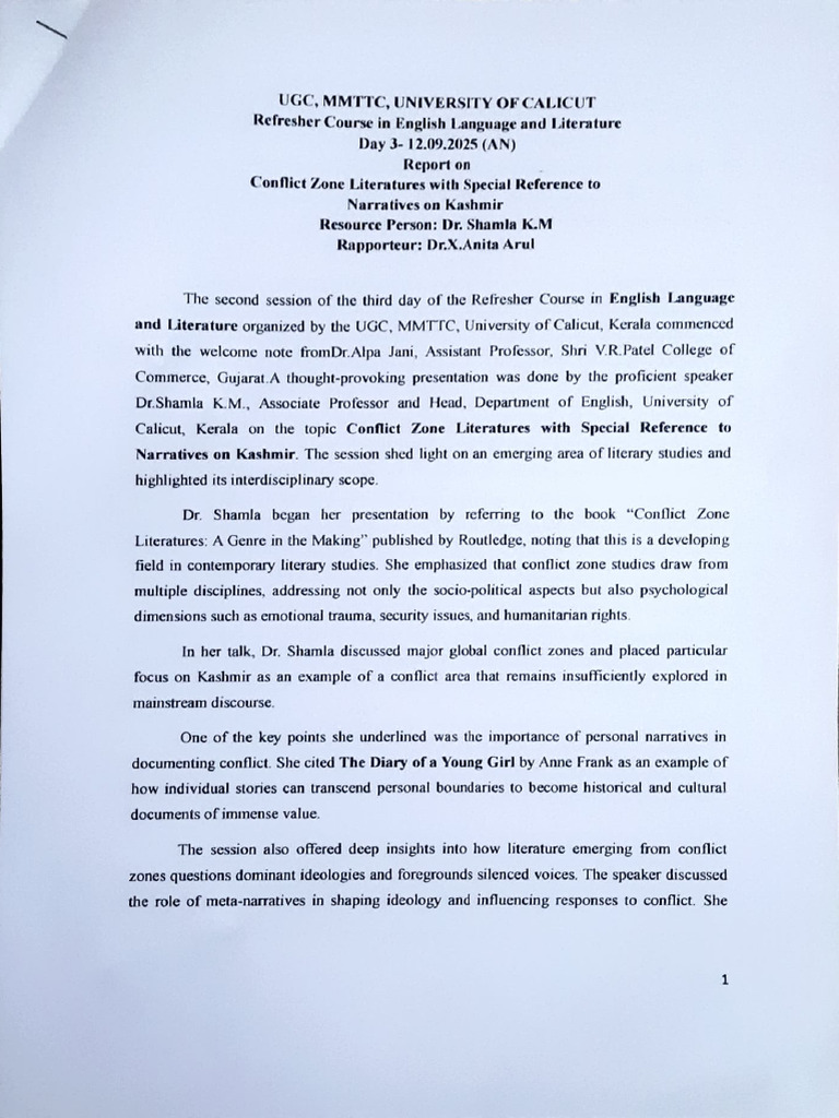Report On DR - Shamla's Session On 12.09.25 | PDF | Narrative | Liberal ...
