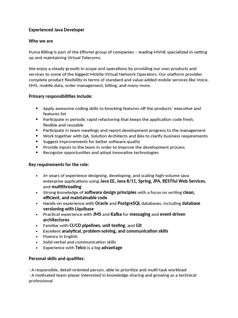 NEW - Experienced Java Developer - Russia | PDF