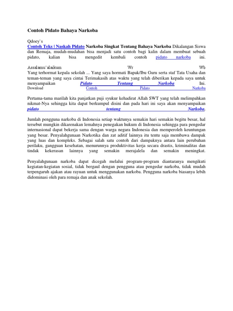 Contoh Pidato Bahaya Narkoba