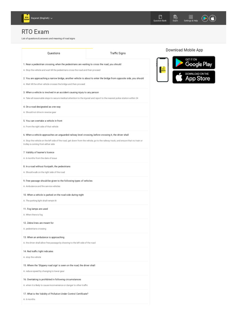 RTO Exam Guide for Gujarat Drivers | PDF | Driver's License | Driving