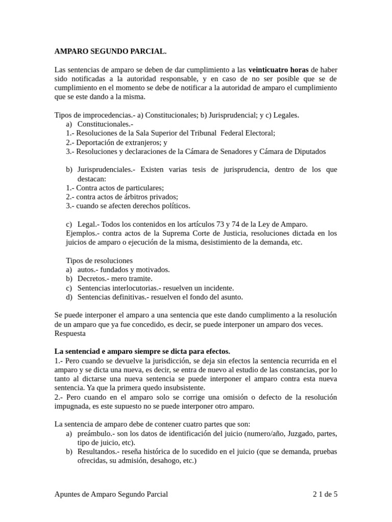 APUNTES AMPARO SEGUNDO PARCIAL (1) Dos | PDF | Caso de ley | Sentencia ...