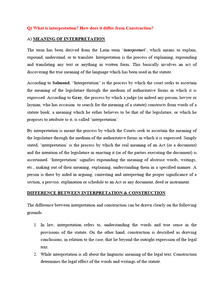 Interpretation vs. Construction Explained | PDF | Statutory ...