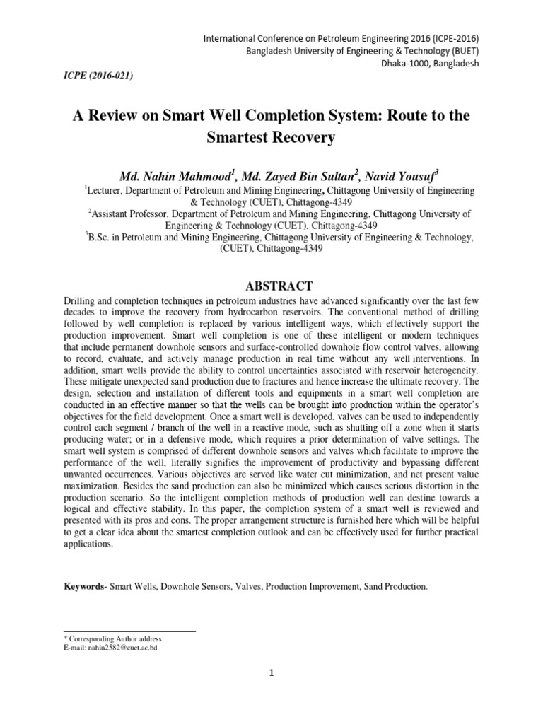 Smart Well Completion System Review | PDF | Petroleum Reservoir ...