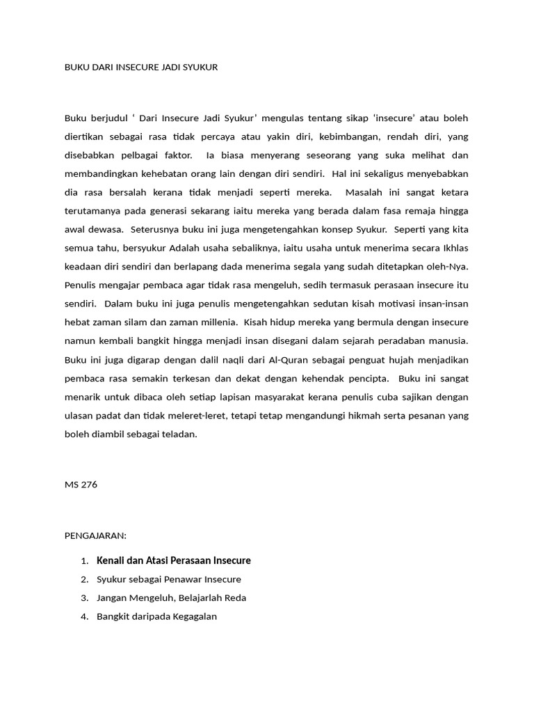 Transformasi Insecure Menjadi Syukur | PDF