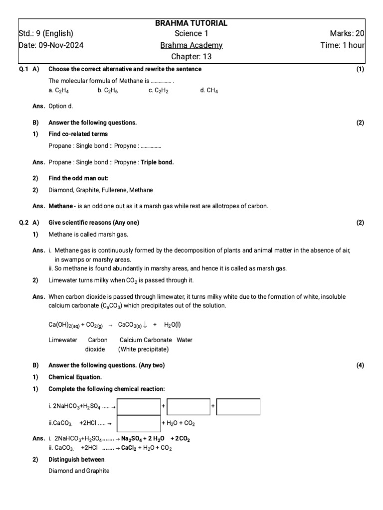 Class 9 Science: Carbon Compounds Quiz | PDF | Carbon Dioxide | Carbon