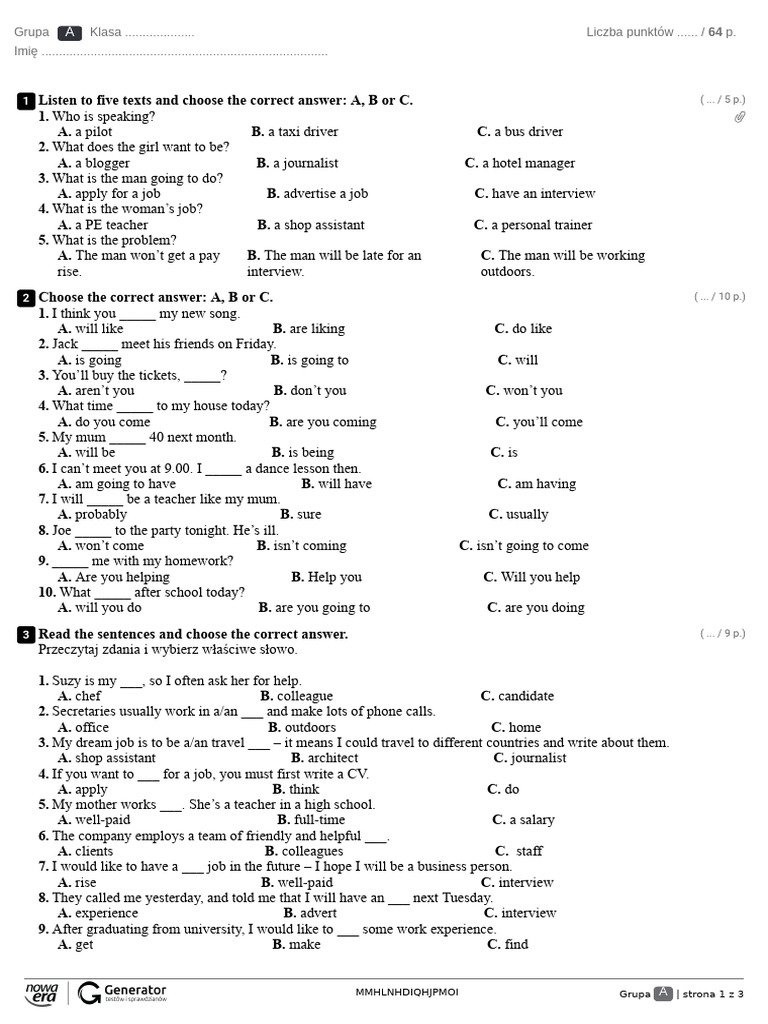 English Job Interview Practice Test | PDF