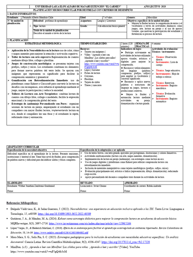 Planificación de Lectura Inclusiva 2025 | PDF | Aprendizaje | Educación ...