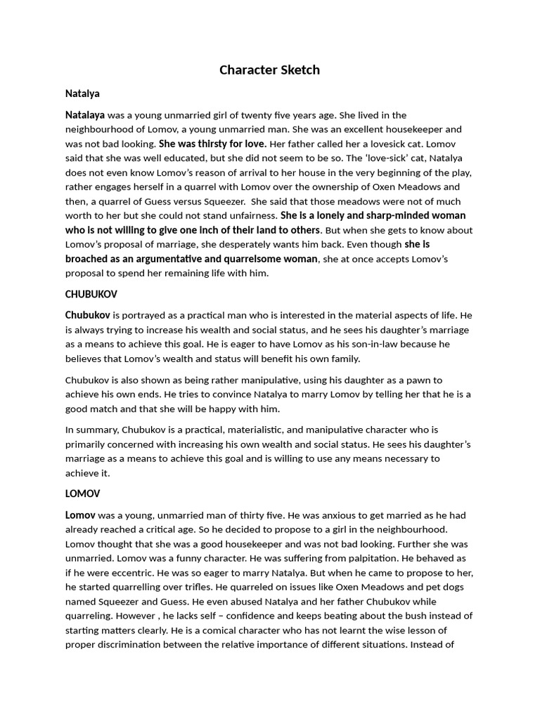 Character Sketches (Proposal) | PDF