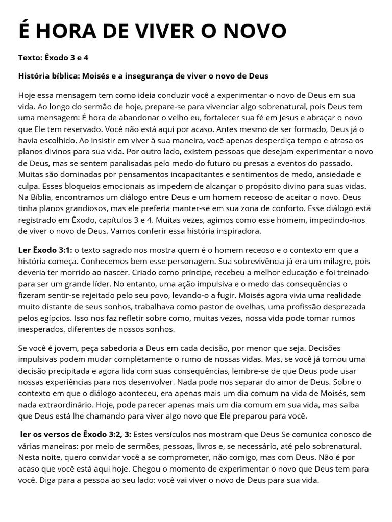 Viver o Novo de Deus: Lições de Moisés | PDF | Deus | Pensamento