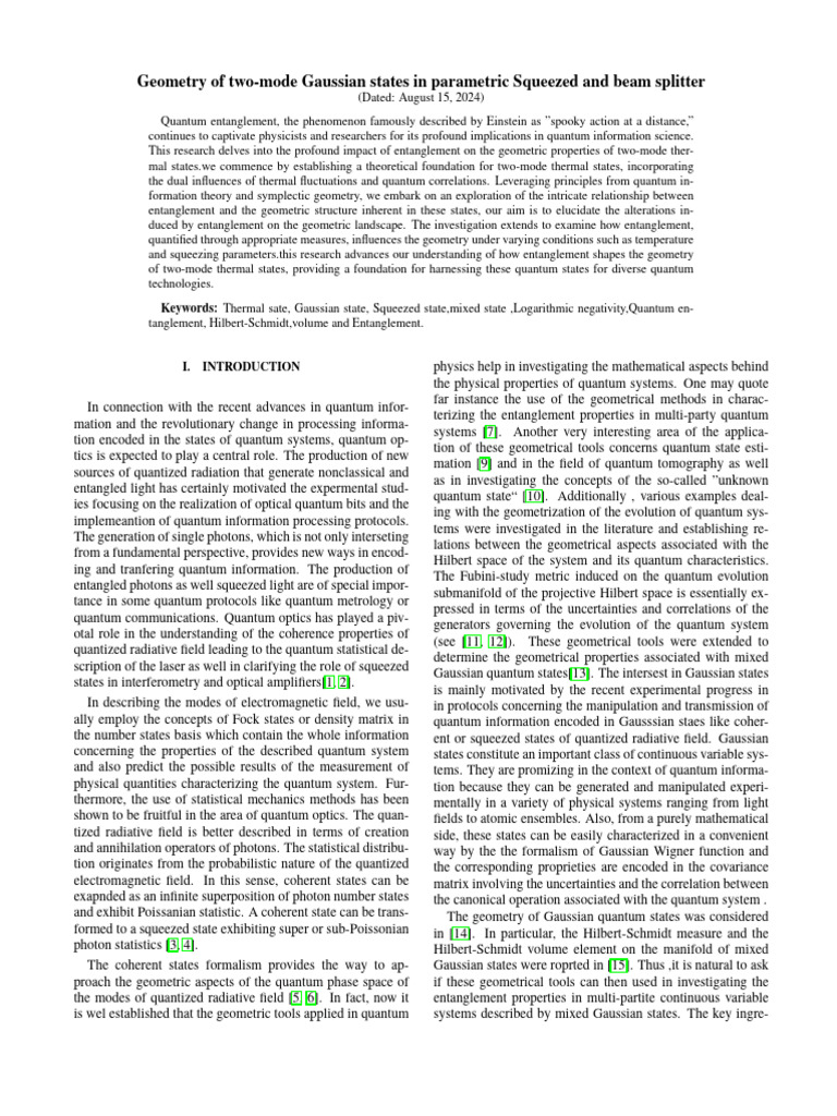 Geometry of Two-Mode Gaussian States | PDF | Quantum Entanglement ...