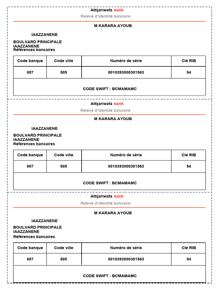 RIB Attijariwafa Bank IAAZZANENE | PDF