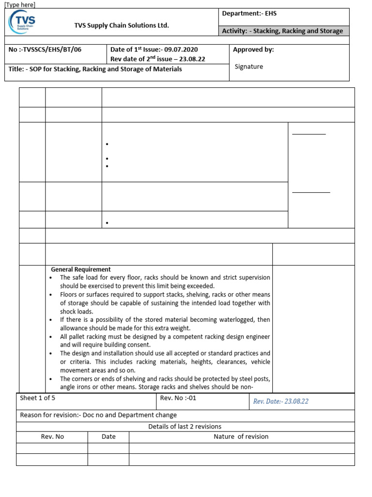 SOP for Warehouse Stacking & Racking | PDF | Pallet