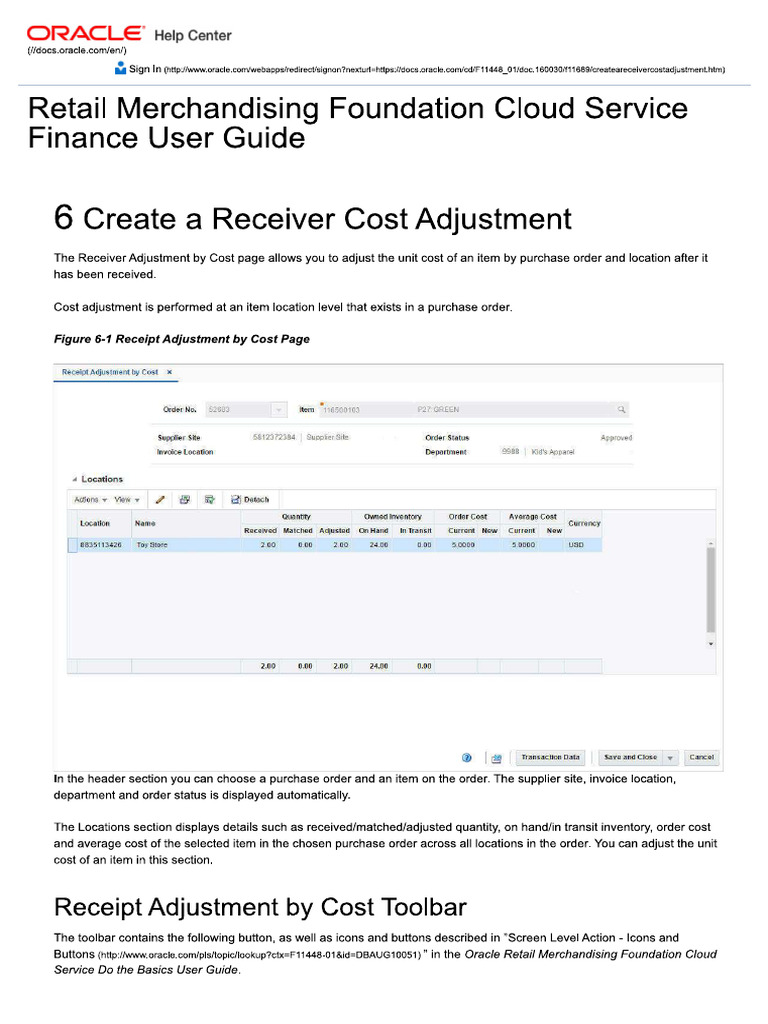 Oracle Retail - 6 Create A Receiver Cost Adjustment | PDF