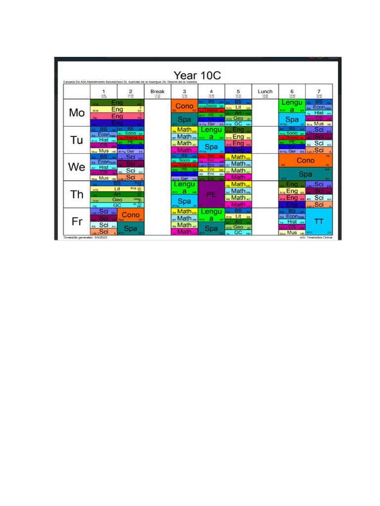 Year 10 C Timetable | PDF