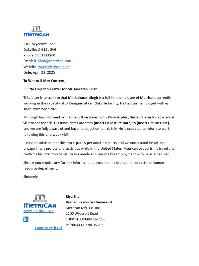 No Objection Letter for Jaskaran Singh | PDF
