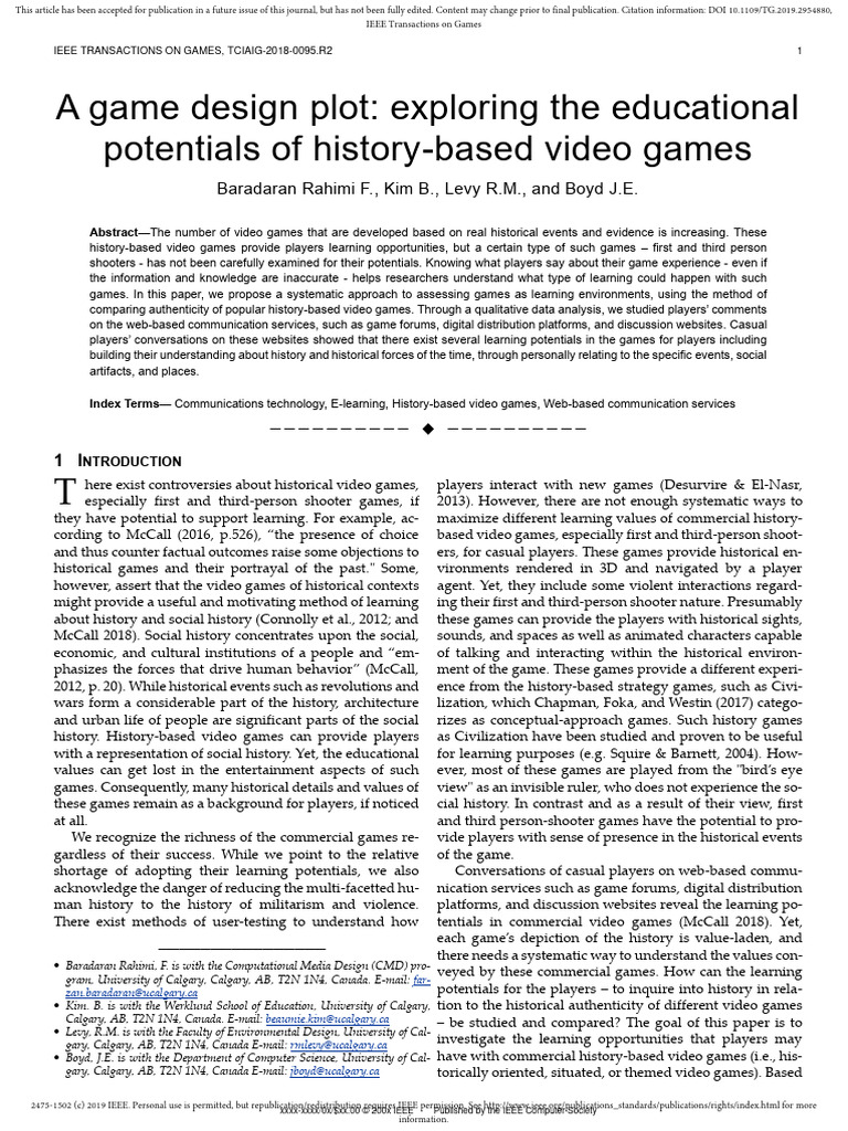 Educational Value of History-Based Games | PDF | Video Games ...