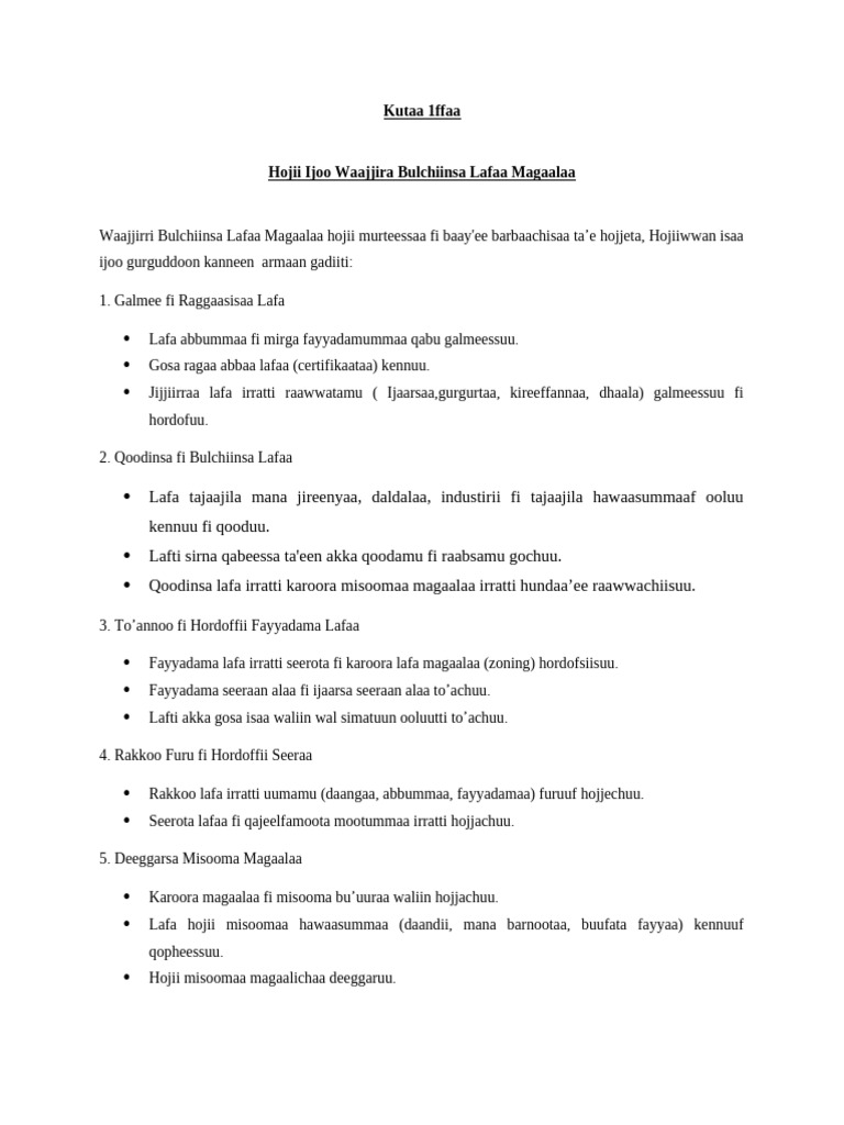 Hojii Ijoo Waajjira Bulchiinsa Lafaa Magaalaa | PDF