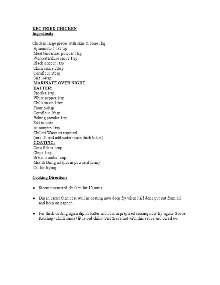 KFC Fried Chicken Recipe Guide | PDF