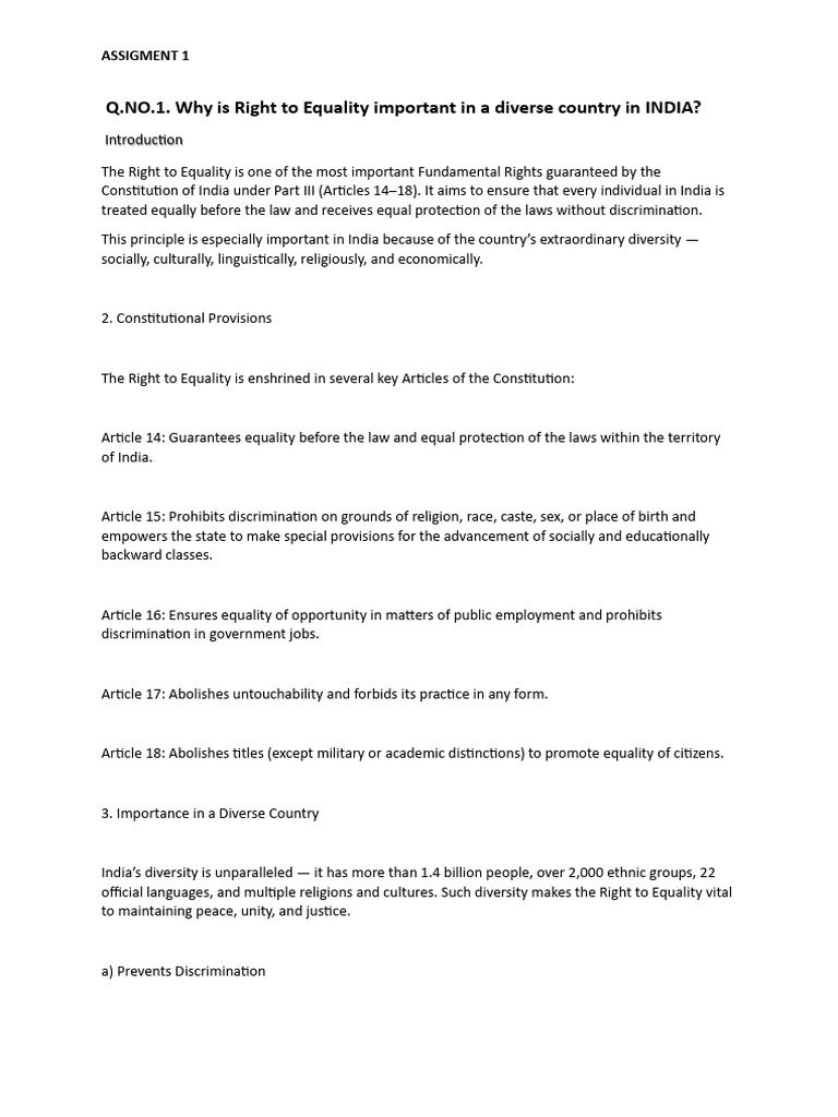 Shorts Notes On Right To Equality Question | PDF | Equal Opportunity ...