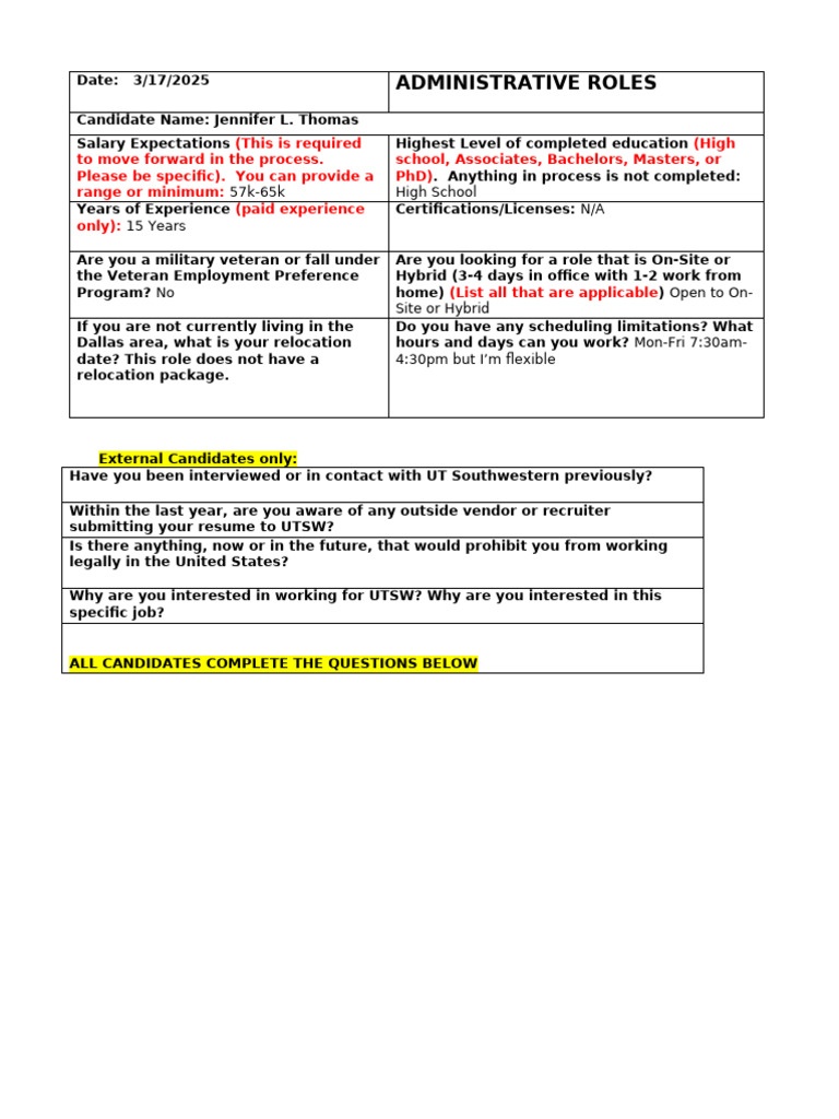Administrative Role Application for Jennifer Thomas | PDF | Accounts ...