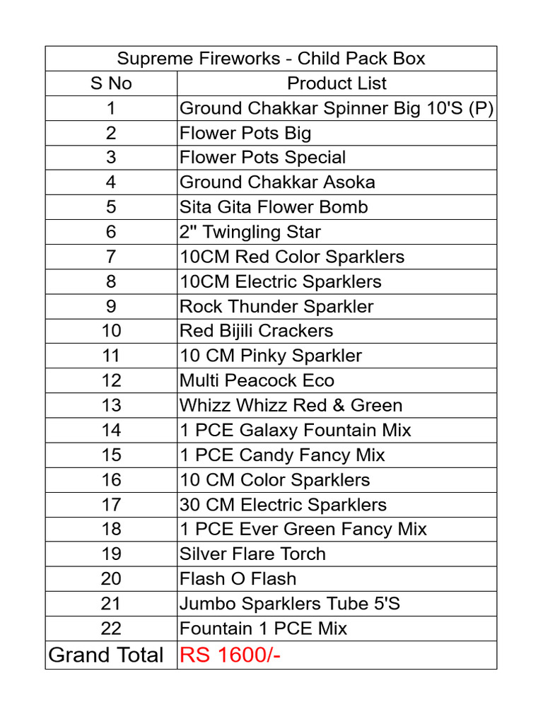 Supreme Fireworks Price List 2023 | PDF