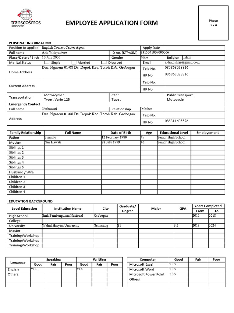 Aldi Job Application Form | PDF