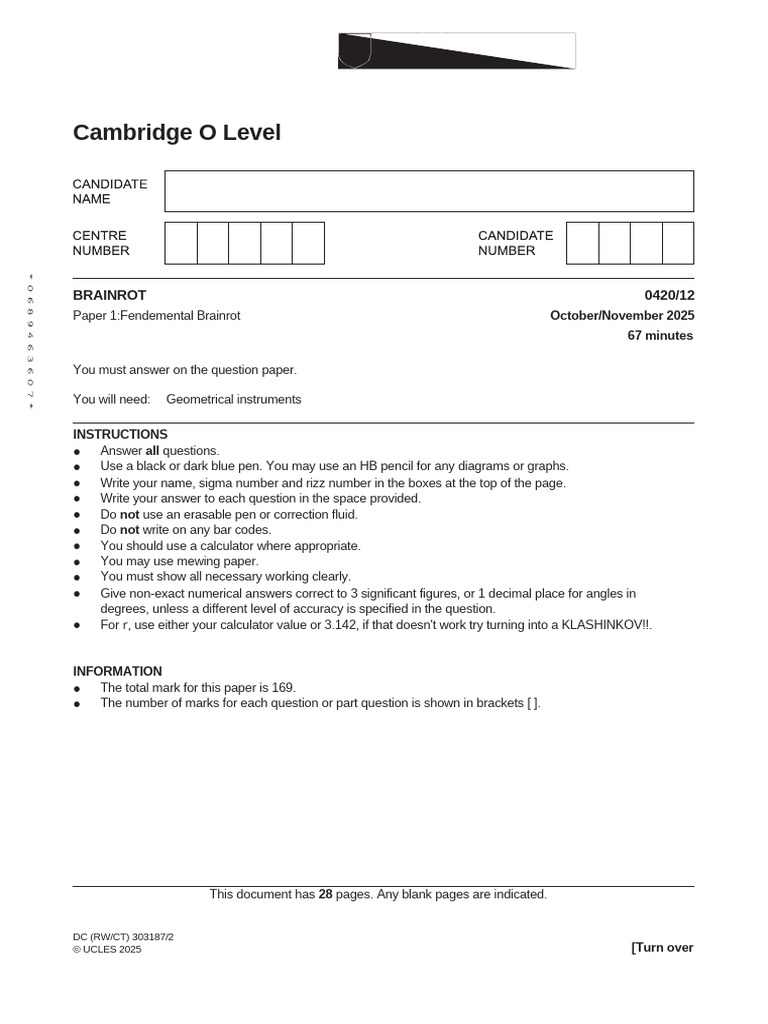 Cambridge O Level Brainrot Paper 1 | PDF | Length | Circle