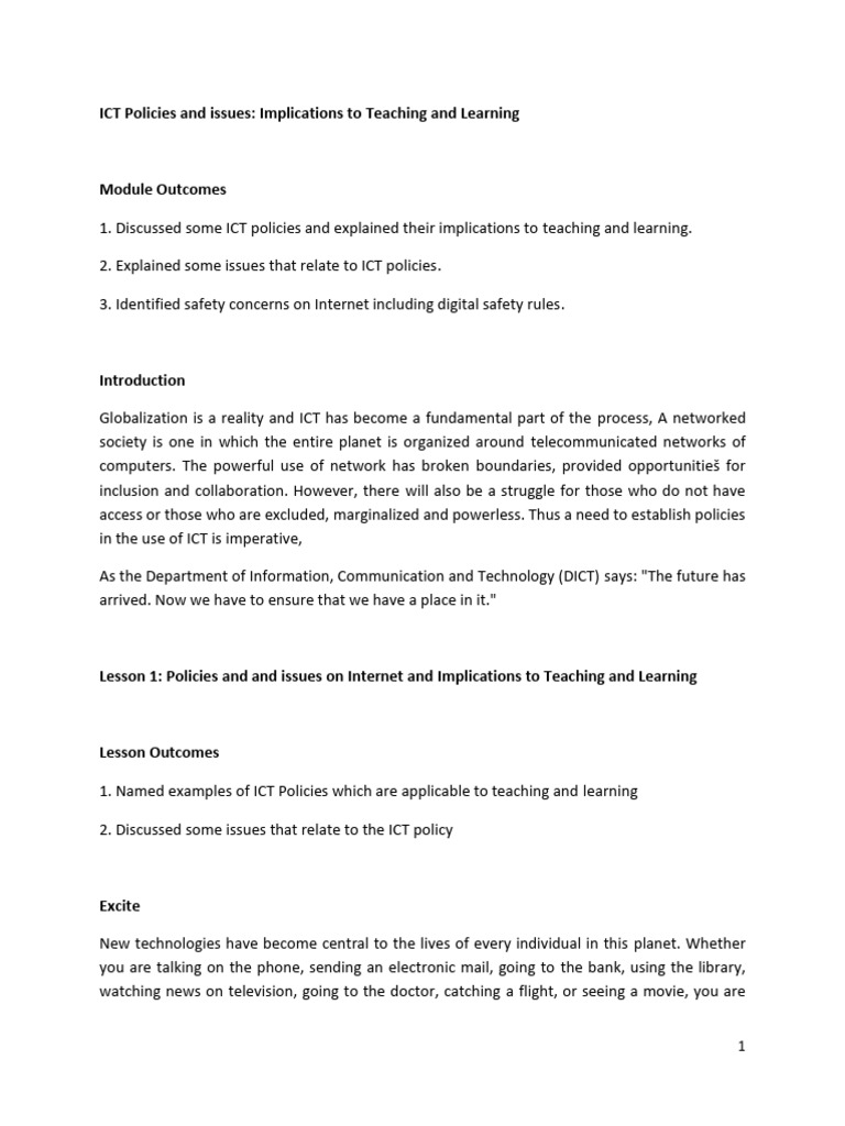 ICT Policies Impacting Education | PDF | Information And Communications ...