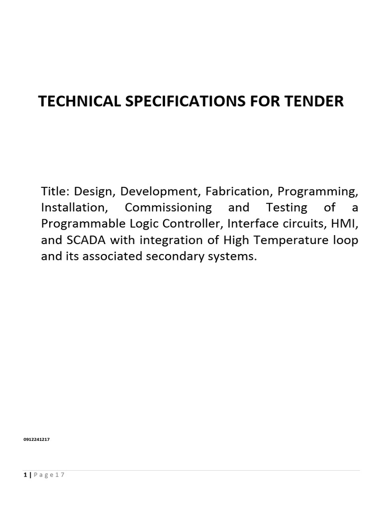 PLC Control System Tender Specifications | PDF | Programmable Logic ...