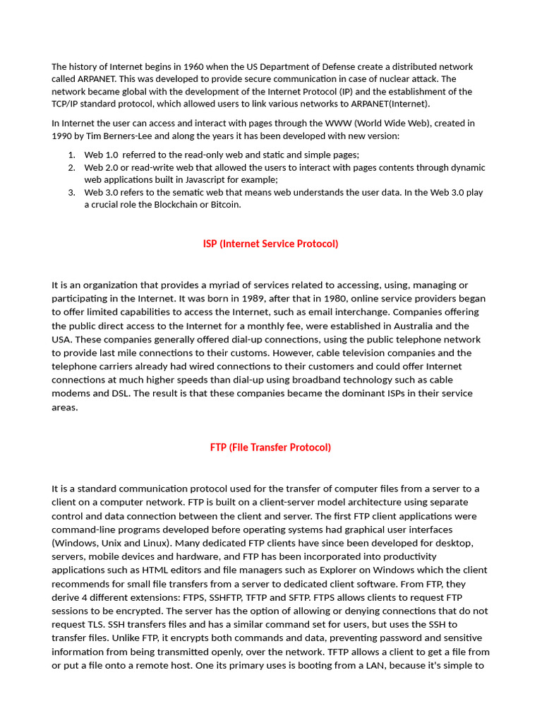 The History of Internet | PDF | File Transfer Protocol | Software