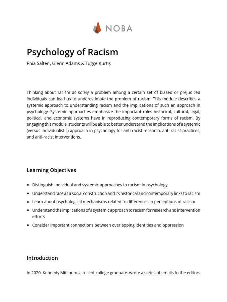 Systemic Racism in Psychology Explained | PDF | Intersectionality | Racism