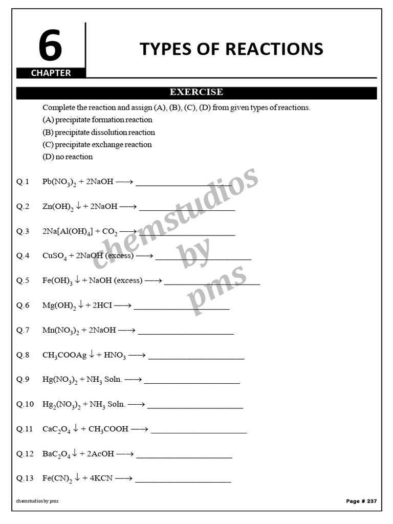 6 Type of Reactions | PDF | Chemistry | Sets Of Chemical Elements