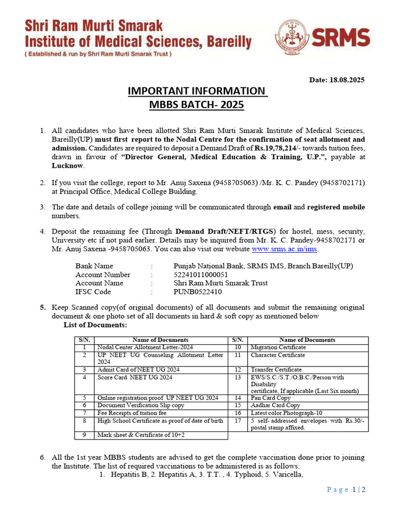 MBBS 2025 Admission Guidelines and Fees | PDF