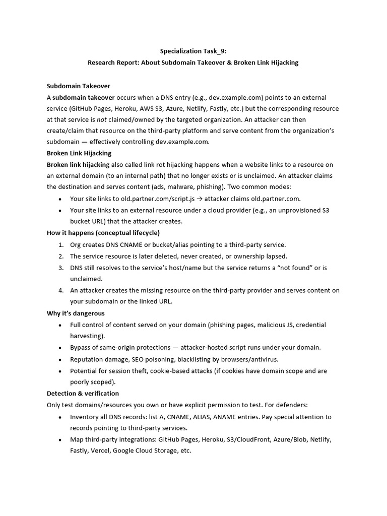 Subdomain Takeover Risks & Prevention | PDF | Domain Name System | Http ...