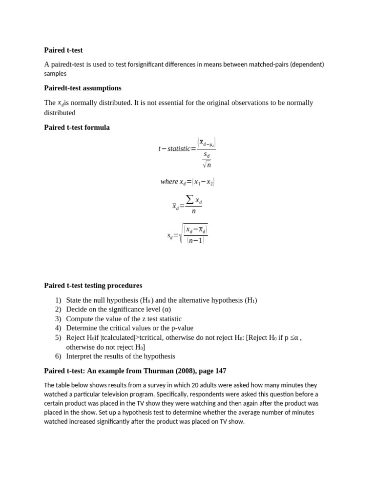 Understanding the Paired t-Test Method | PDF | P Value | Student's T Test