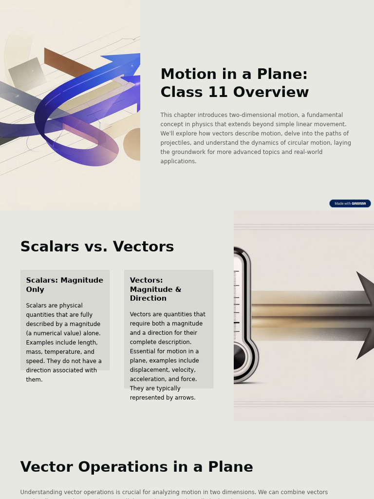 Motion in a Plane: Class 11 Guide | PDF | Euclidean Vector | Acceleration