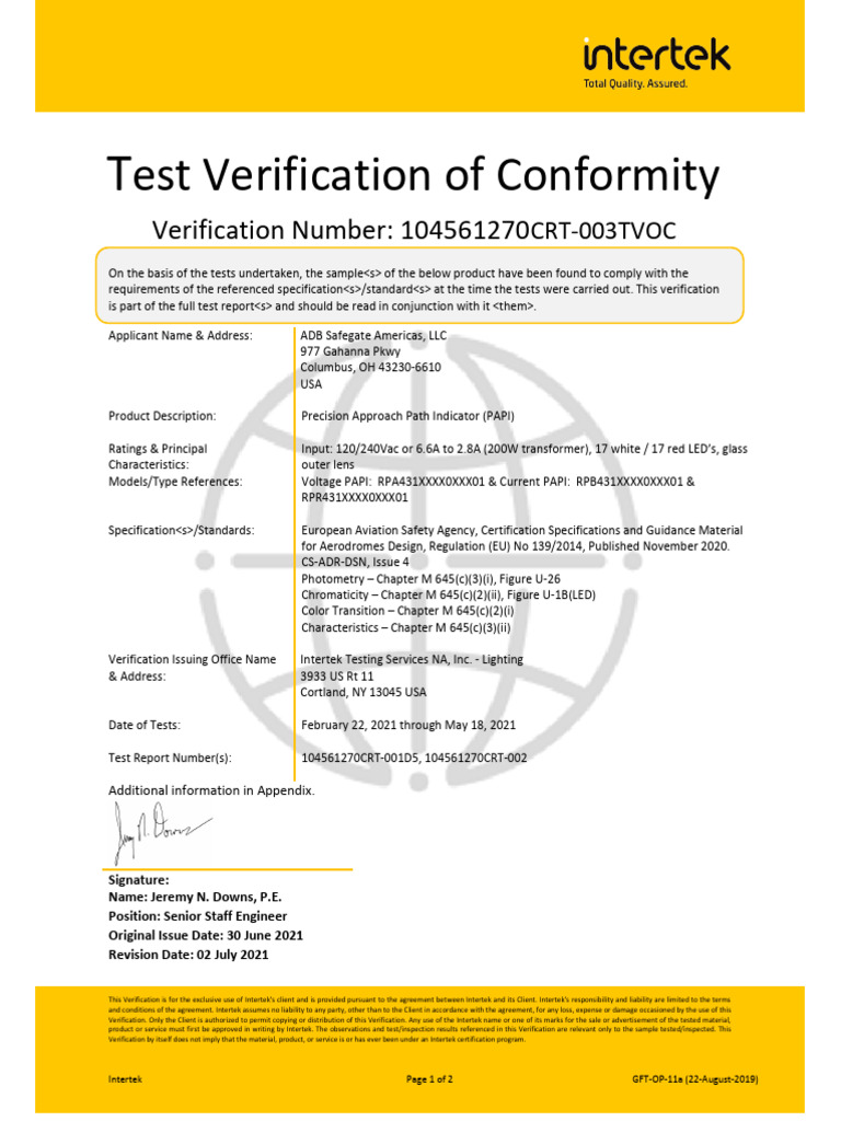 RELIANCE PAPI Gen2 Standards en Tvoc-Easa-Led-Papi-Rpxx | PDF ...