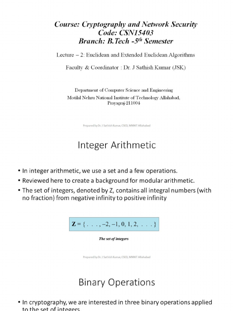 Lecture 2 Euclidean And Extended Euclidean Algorithm Pdf