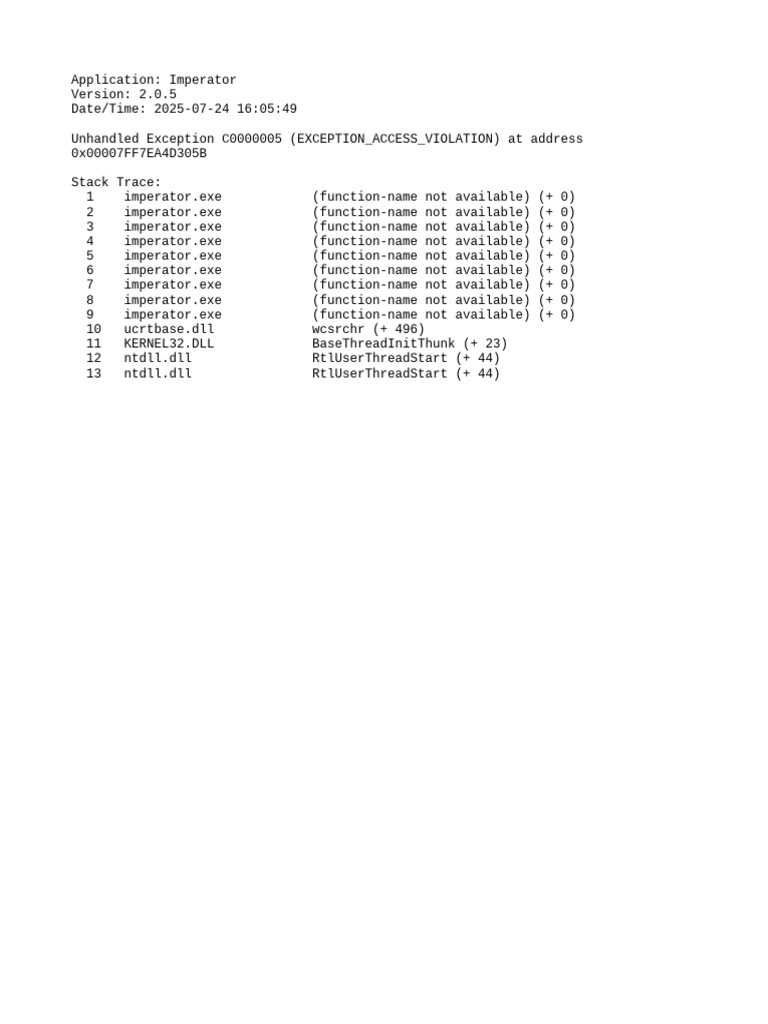 Imperator 2.0.5 Access Violation Error | PDF