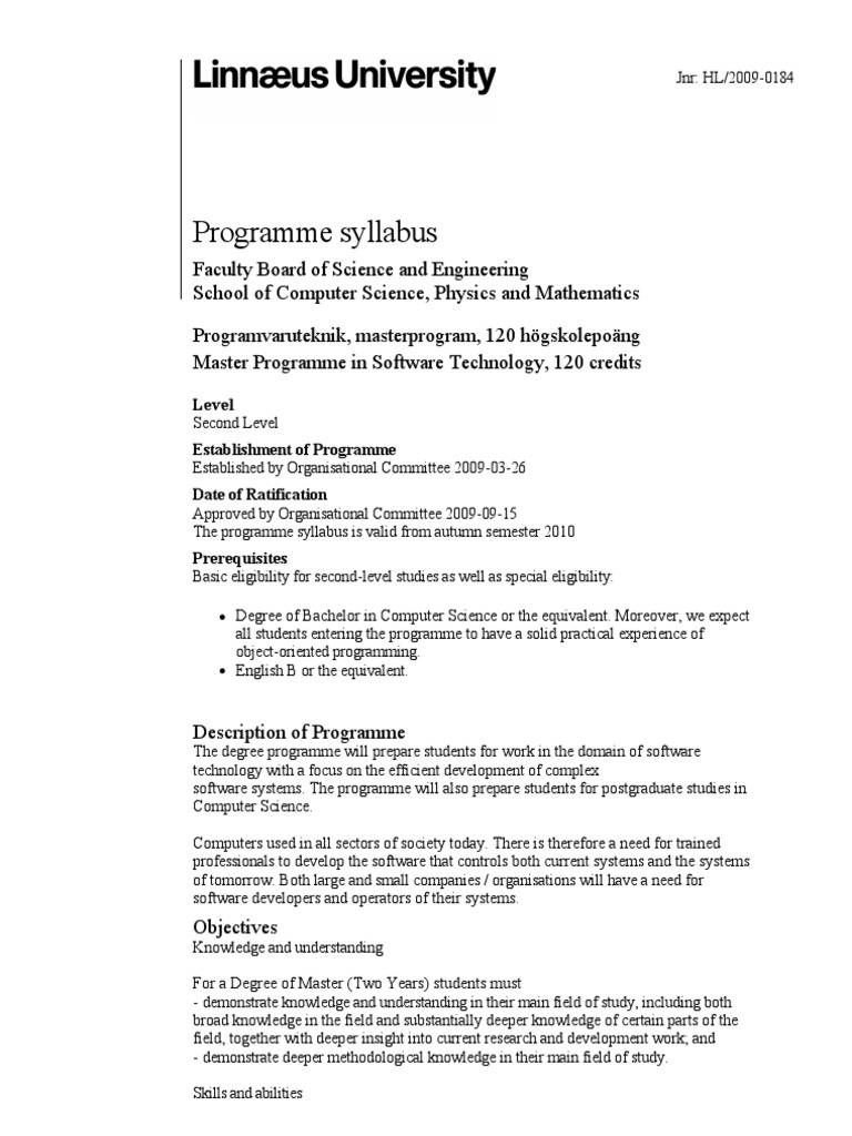 Master’s in Software Technology Syllabus | PDF | Academic Degree | Science