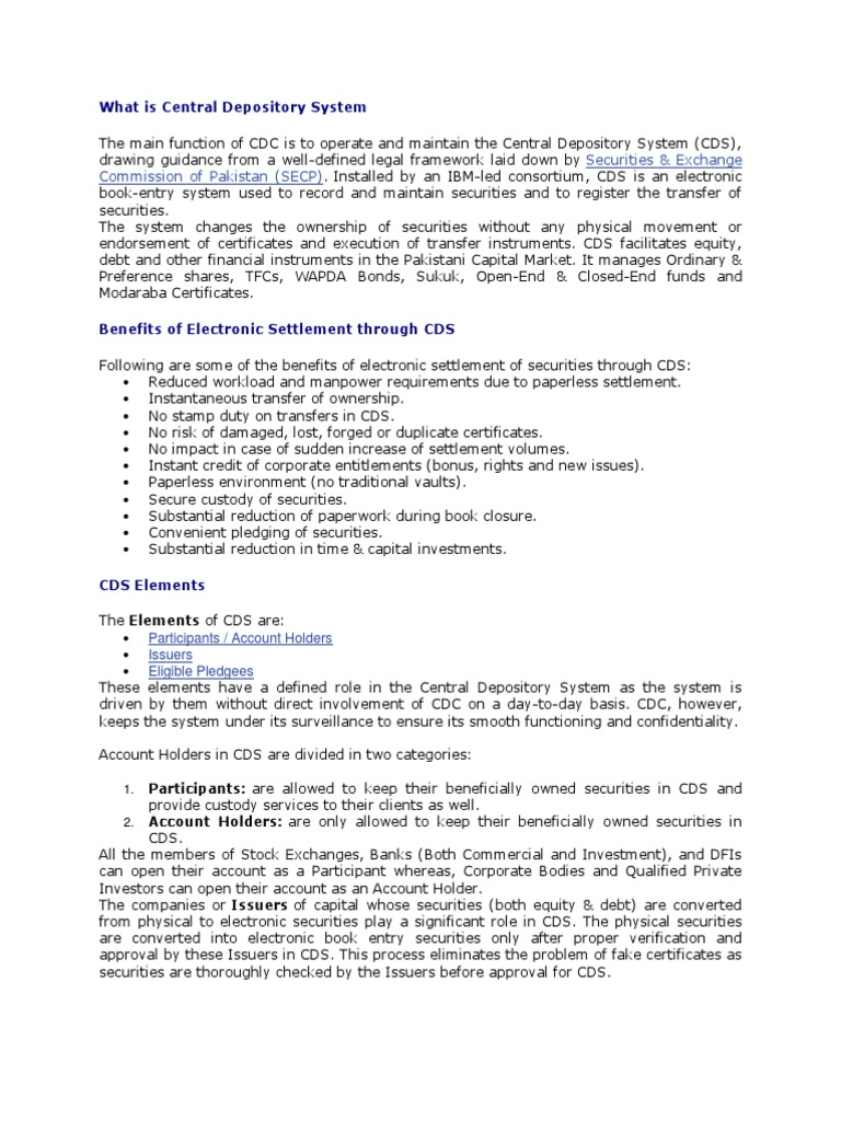 What Is Central Depository System | PDF