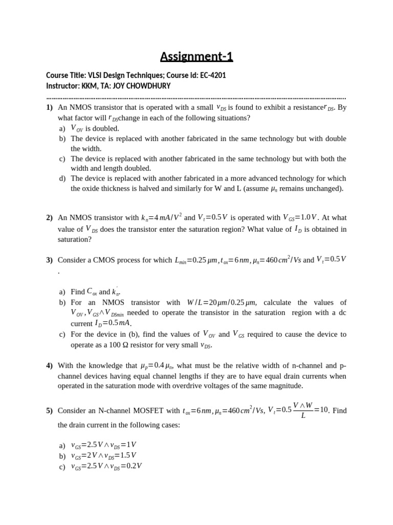 VLSI Design Techniques Assignment Guide | PDF | Field Effect Transistor ...