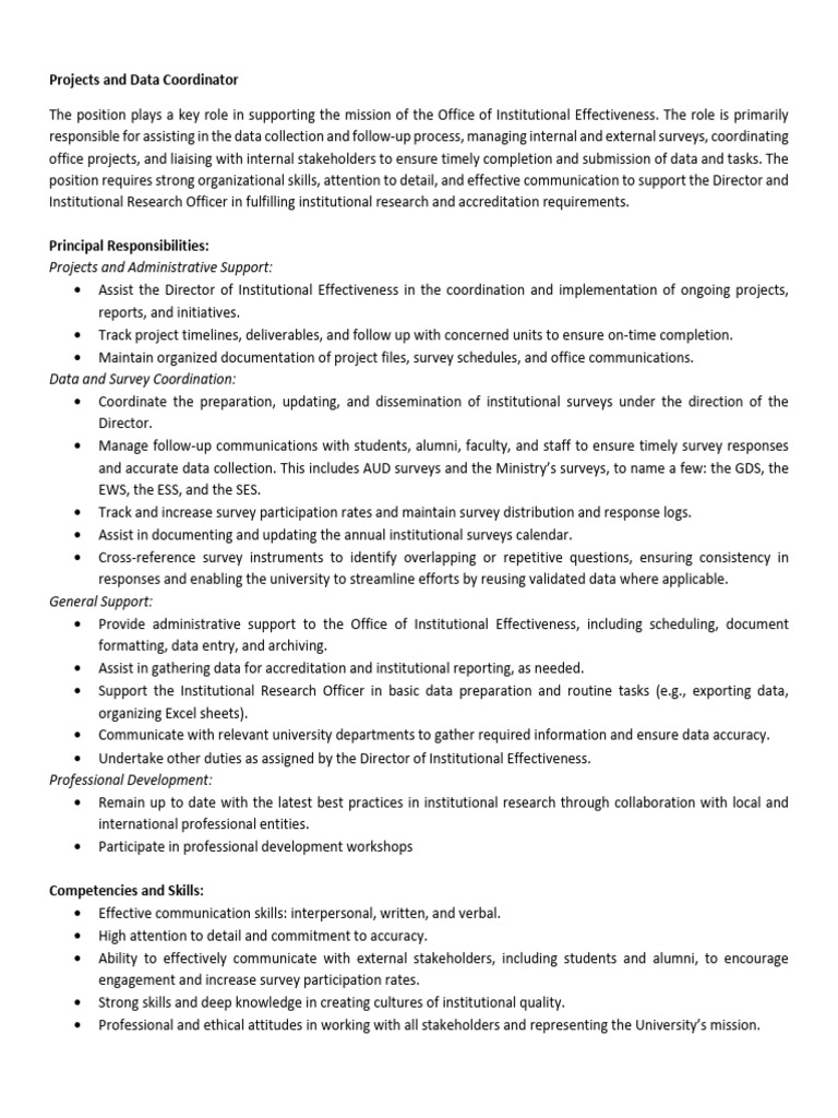 Joba Projects and Data Coordinator | PDF | Data | Communication