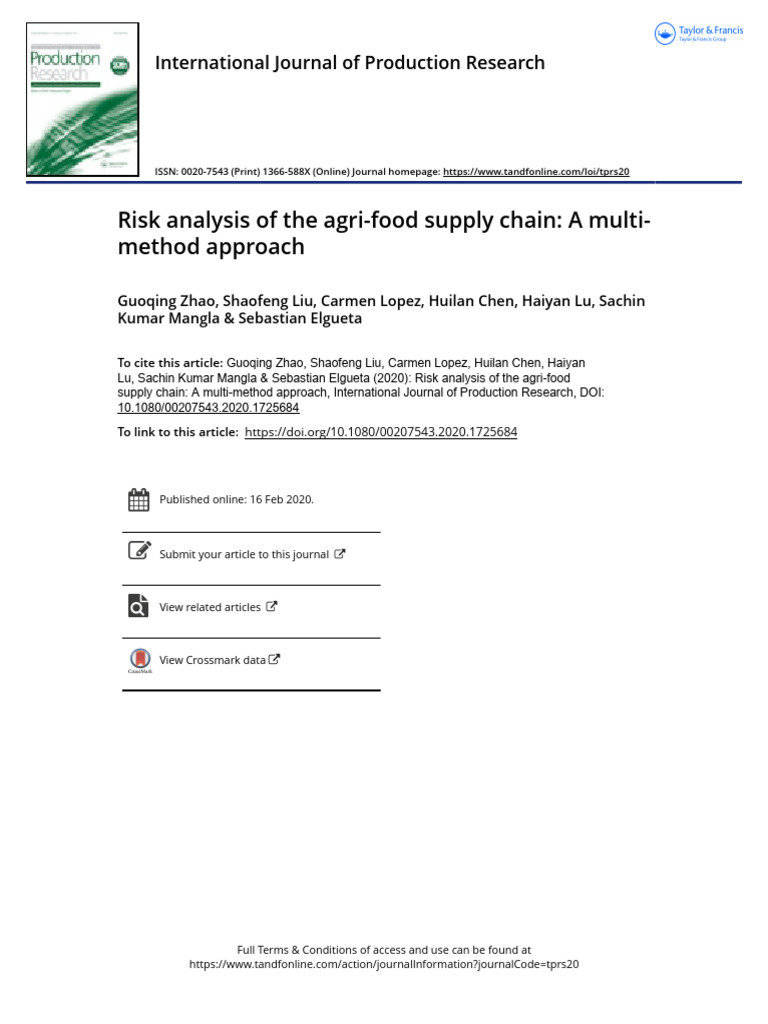Agri-Food Supply Chain Risk Analysis | PDF | Qualitative Research | Risk
