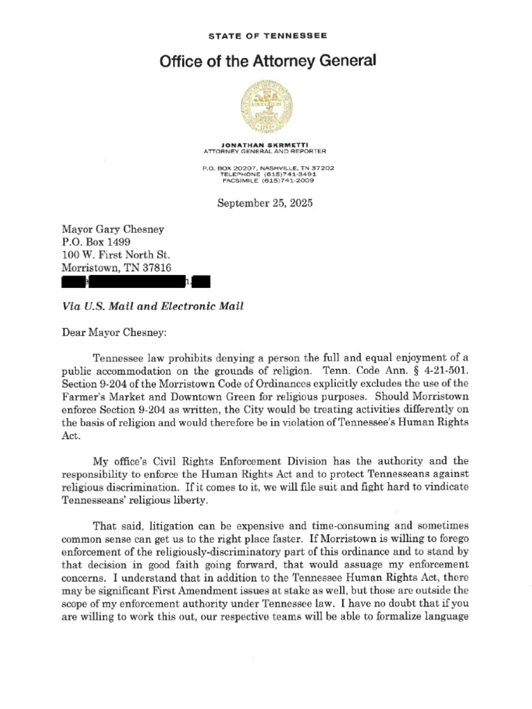 2025.09.25 TN AG MORRISTOWN LETTER | PDF