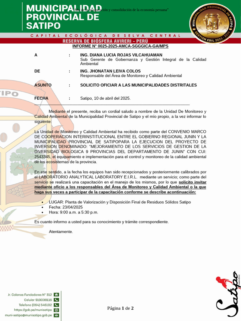 Informe N 25 Solicito Oficiar A Las Municipalidades Distritales | PDF